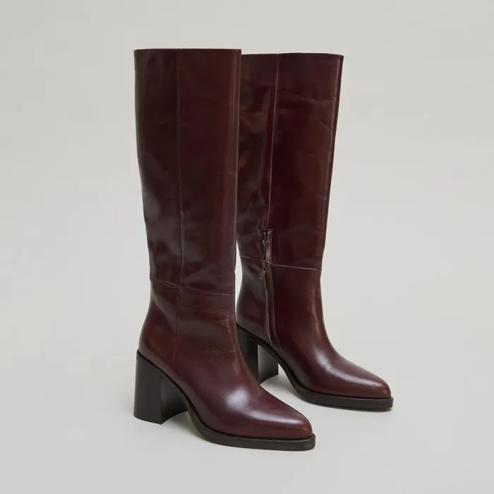 Women Boots With Laminated Heels Brown JONAK Boots Thighhigh Boots