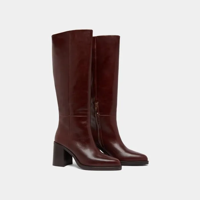 Women Boots With Laminated Heels Brown JONAK Boots Thighhigh Boots