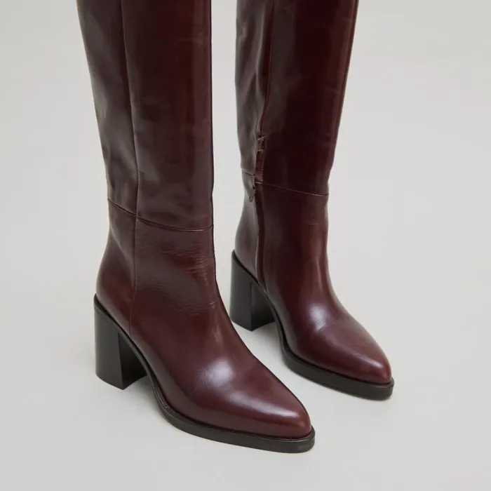 Women Boots With Laminated Heels Brown JONAK Boots Thighhigh Boots