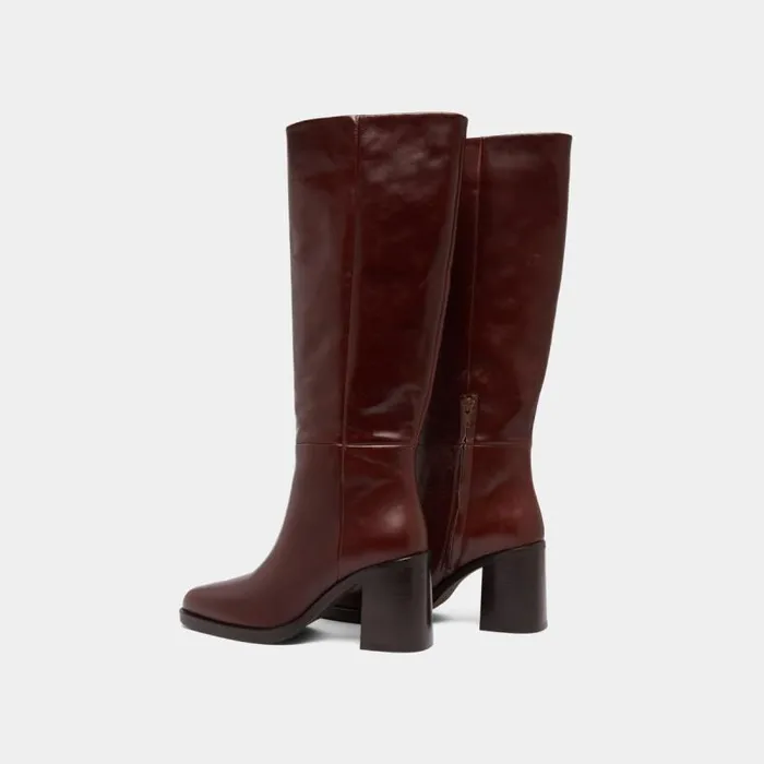 Women Boots With Laminated Heels Brown JONAK Boots Thighhigh Boots