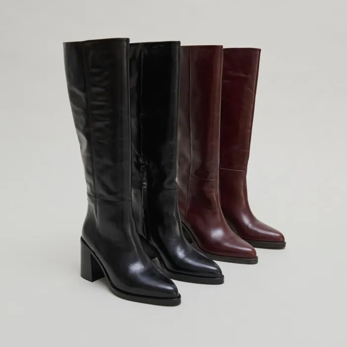 Women Boots With Laminated Heels Brown JONAK Boots Thighhigh Boots