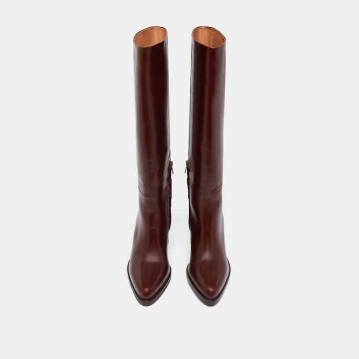 Women Boots With Laminated Heels Brown JONAK Boots Thighhigh Boots