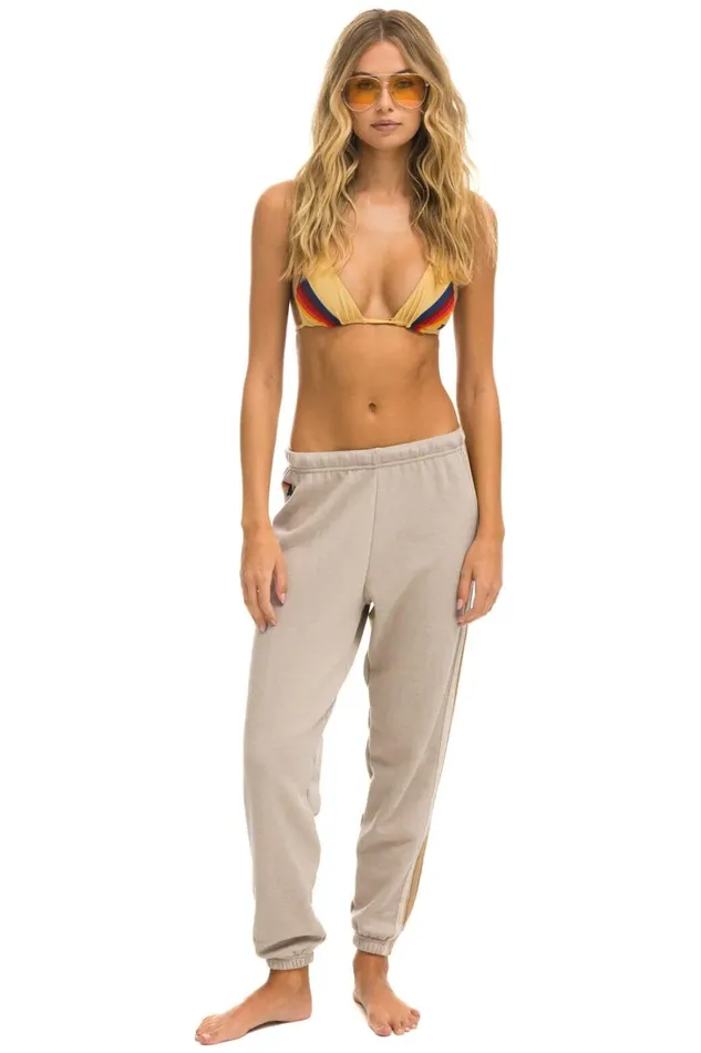 Women Bottoms Aviator Nation 5 STRIPE SWEATPANTS 8211 SAND TAN