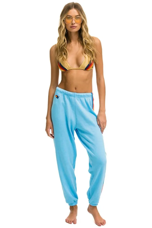 Women Bottoms Aviator Nation 5 STRIPE SWEATPANTS 8211 SKY NEON RAINBOW