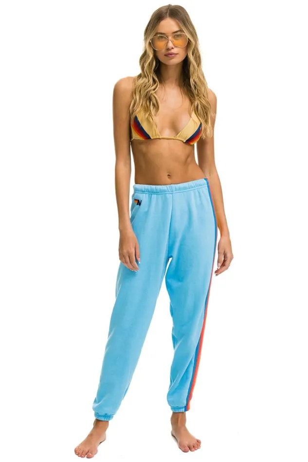 Women Bottoms Aviator Nation 5 STRIPE SWEATPANTS 8211 SKY NEON RAINBOW