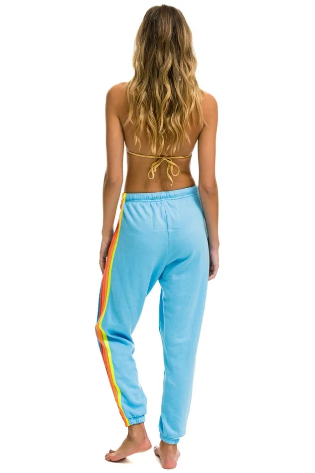 Women Bottoms Aviator Nation 5 STRIPE SWEATPANTS 8211 SKY NEON RAINBOW