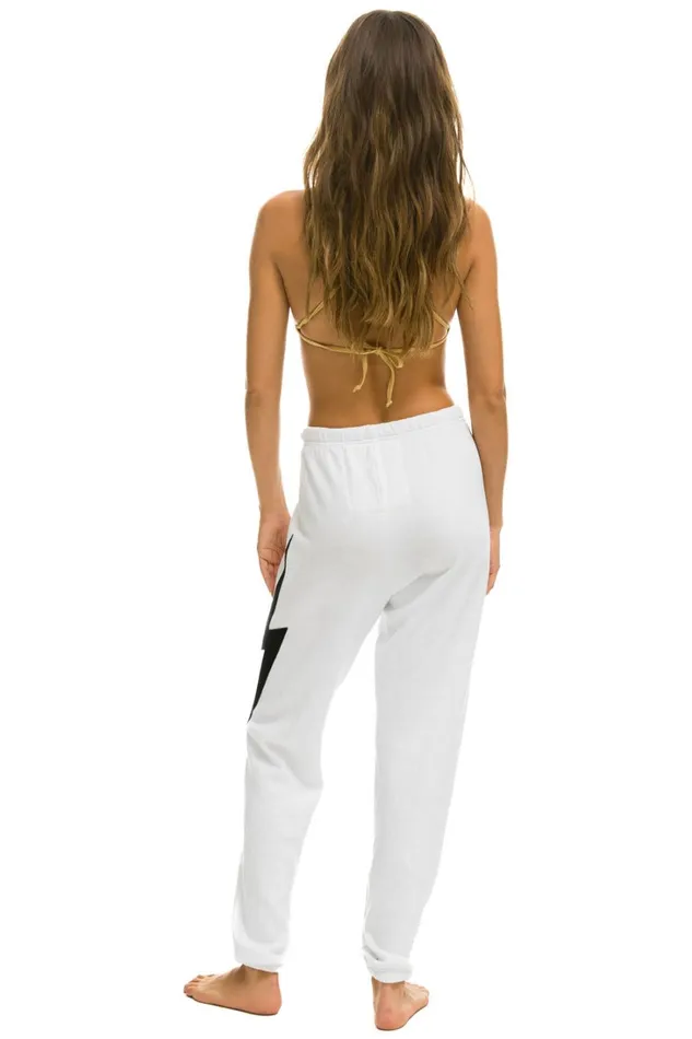Women Bottoms Aviator Nation BOLT STITCH SWEATPANTS 8211 WHITE BLACK Women Bottoms Aviator Nation BOLT STITCH SWEATPANTS 8211 WHITE BLACK