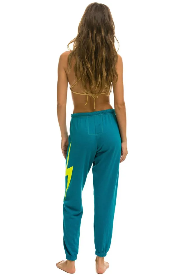 Women Bottoms Aviator Nation BOLT SWEATPANTS 8211 TEAL NEON YELLOW