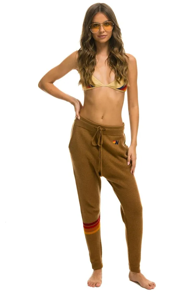 Women Bottoms Aviator Nation RAINBOW 4 STRIPE CASHMERE RELAXED FIT PANT 8211 BUTTERSCOTCH