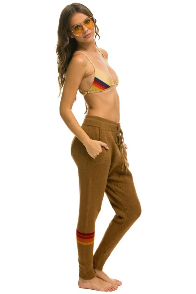 Women Bottoms Aviator Nation RAINBOW 4 STRIPE CASHMERE RELAXED FIT PANT 8211 BUTTERSCOTCH