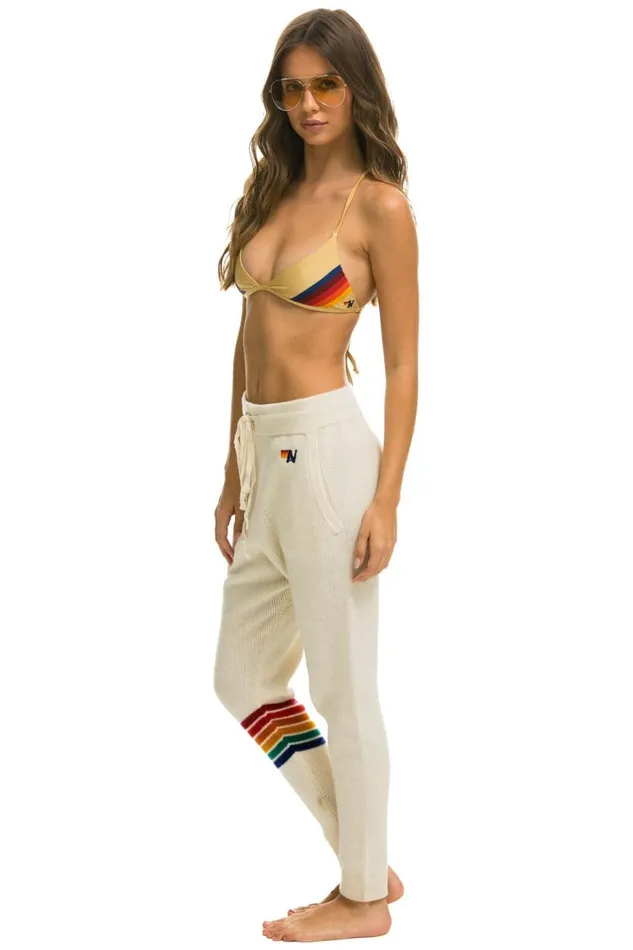 Women Bottoms Aviator Nation RAINBOW 6 STRIPE CASHMERE RELAXED FIT PANT 8211 VINTAGE WHITE