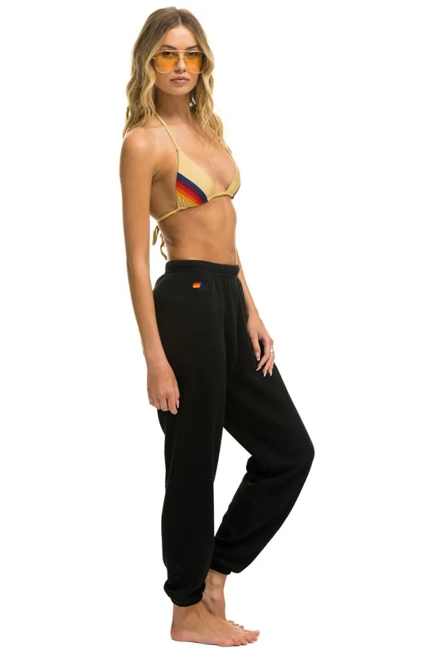 Women Bottoms Aviator Nation SMILEY SUNSET WOMENS SWEATPANTS 8211 BLACK