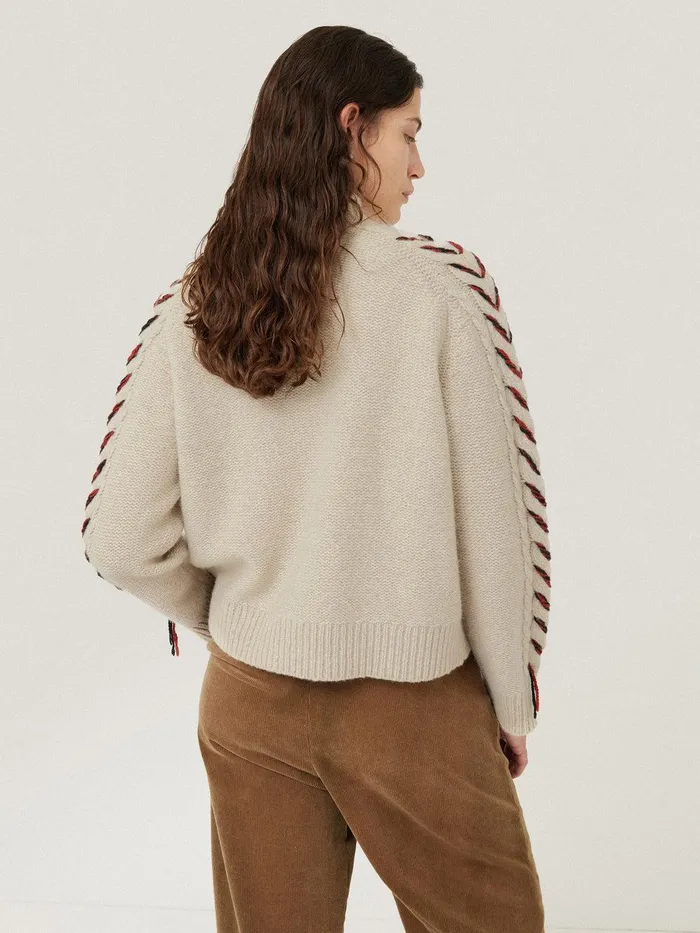 Women Braided Cable Jumper Cream Jigsaw Knitwear and Cashmere