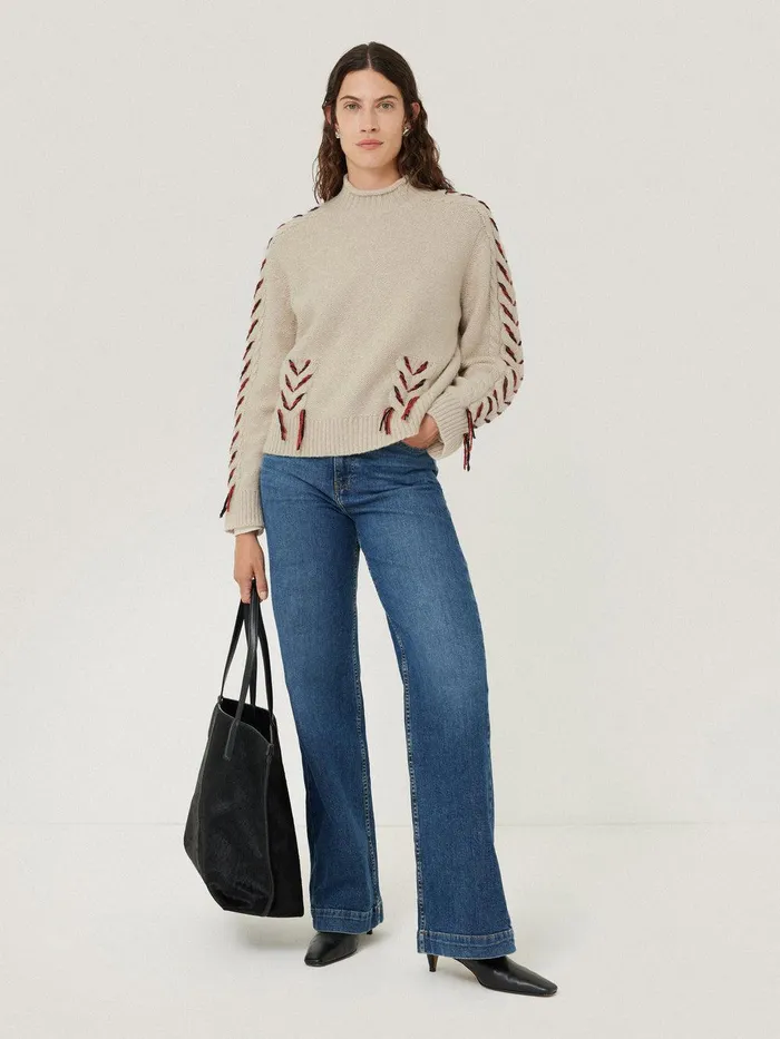 Women Braided Cable Jumper Cream Jigsaw Knitwear and Cashmere