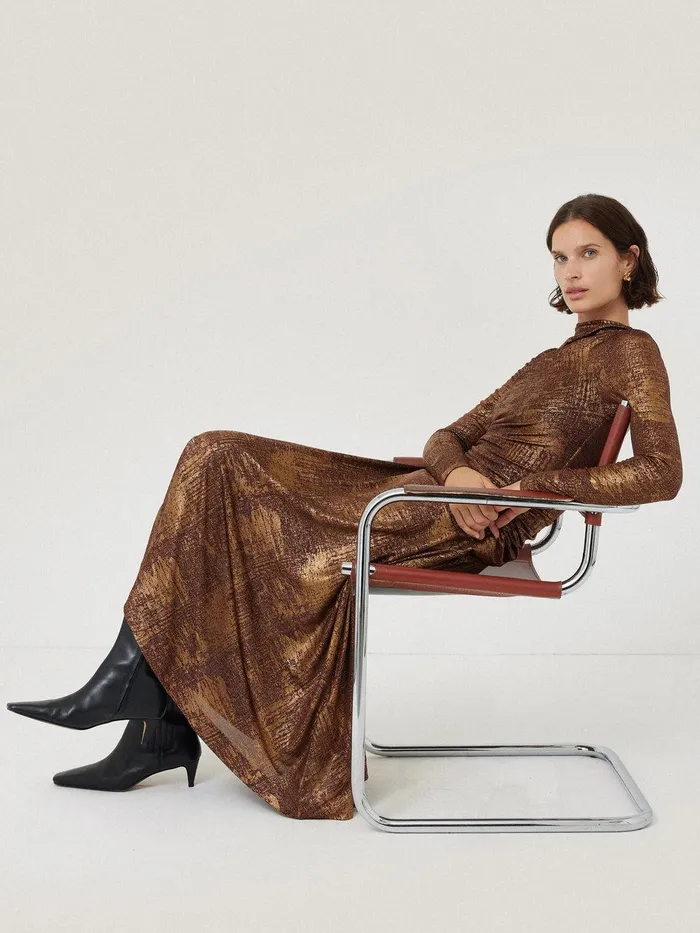 Women Brushed Bronze Draped Dress Bronze Jigsaw Party