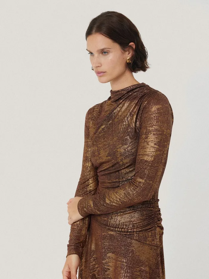 Women Brushed Bronze Draped Dress Bronze Jigsaw Party