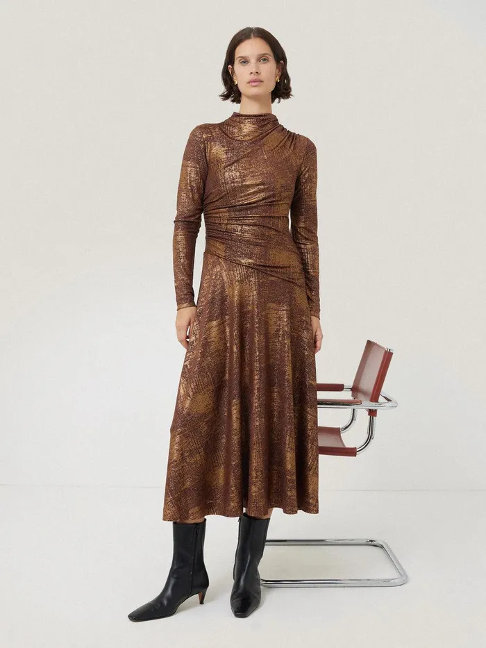Women Brushed Bronze Draped Dress Bronze Jigsaw Party