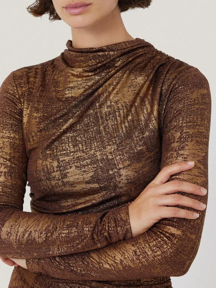 Women Brushed Bronze Draped Dress Bronze Jigsaw Party