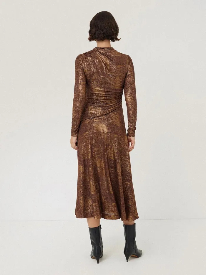 Women Brushed Bronze Draped Dress Bronze Jigsaw Party