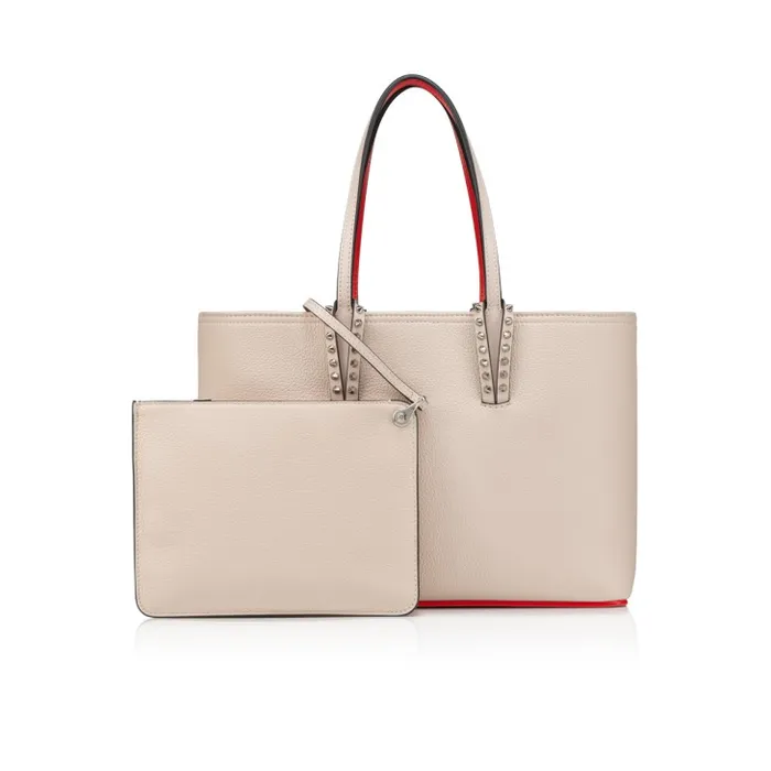 Women Cabata Small Tote Bag 8211 Grained Calf Leather 8211 Leche Christian Louboutin Totes