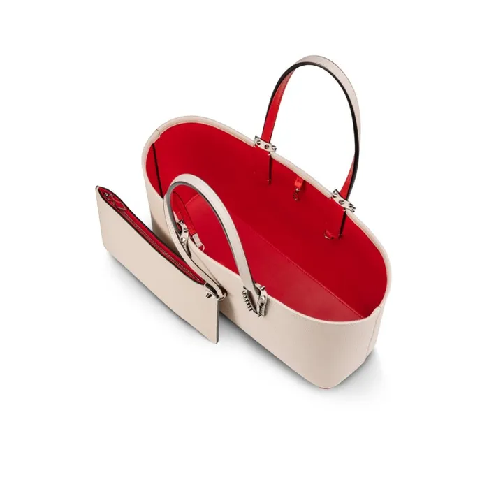 Women Cabata Small Tote Bag 8211 Grained Calf Leather 8211 Leche Christian Louboutin Totes