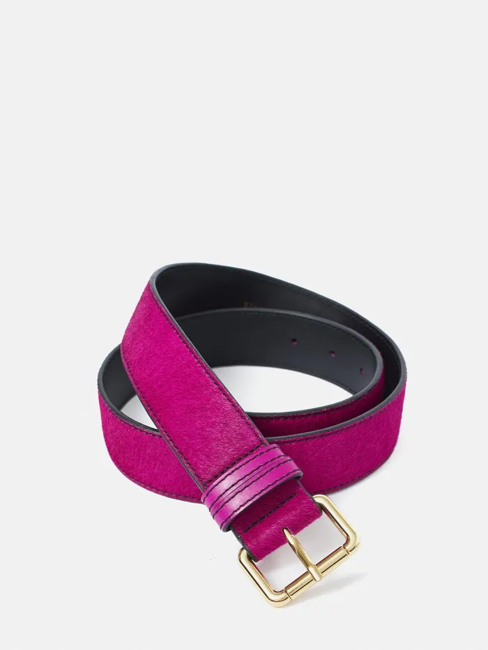Women Calf Hair Jean Belt Pink Jigsaw Belts