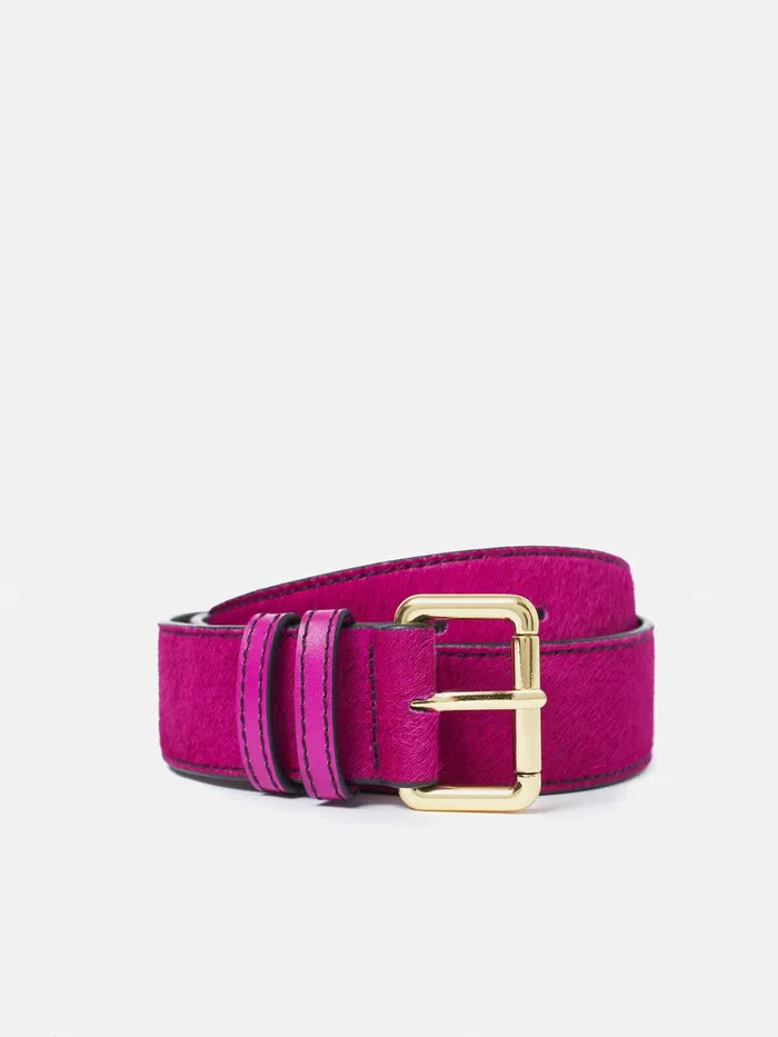 Women Calf Hair Jean Belt Pink Jigsaw Belts