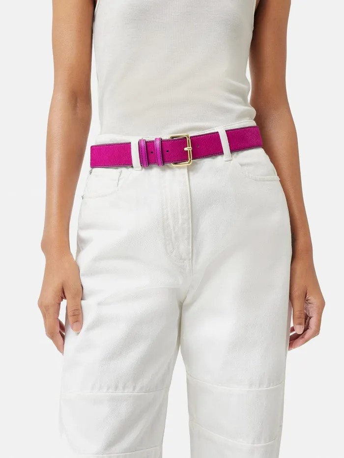 Women Calf Hair Jean Belt Pink Jigsaw Belts