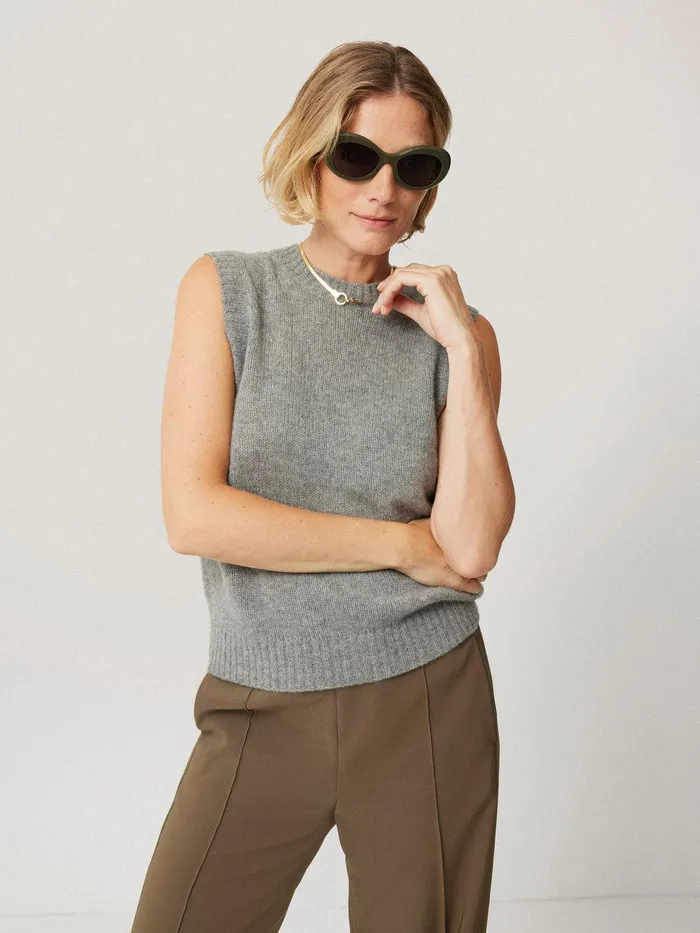 Women Cashmere Crew Neck Tank Grey Jigsaw Knitwear and Cashmere
