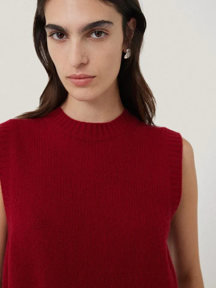 Women Cashmere Crew Neck Tank Red Jigsaw Knitwear and Cashmere