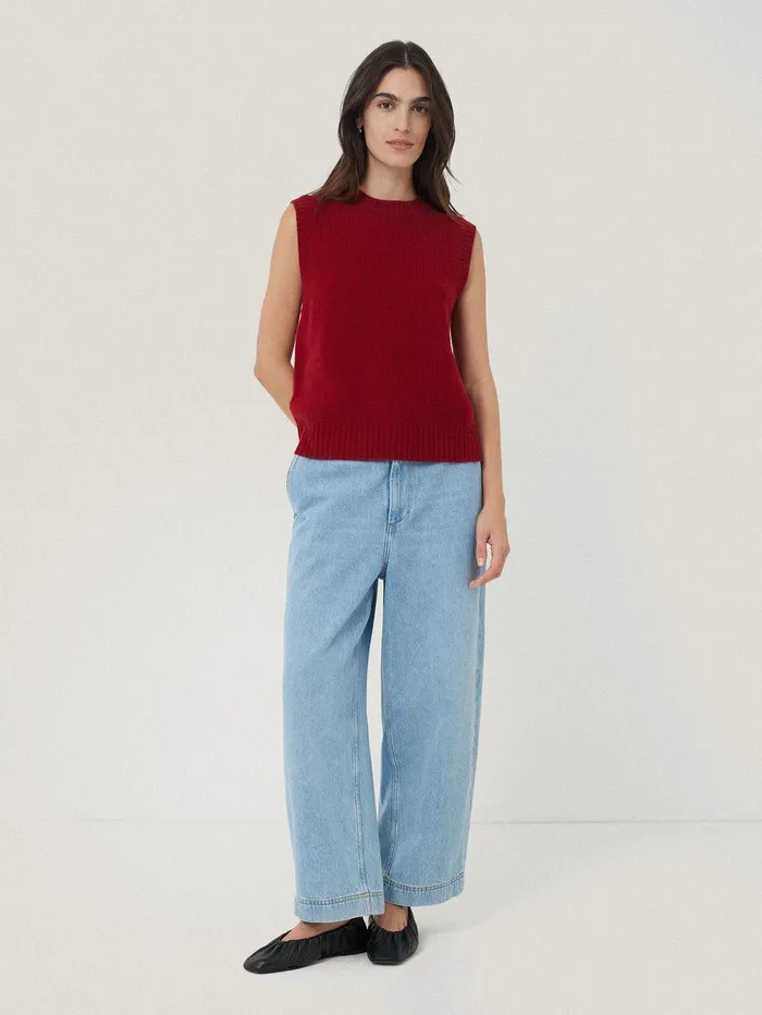 Women Cashmere Crew Neck Tank Red Jigsaw Knitwear and Cashmere