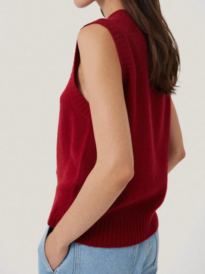 Women Cashmere Crew Neck Tank Red Jigsaw Knitwear and Cashmere