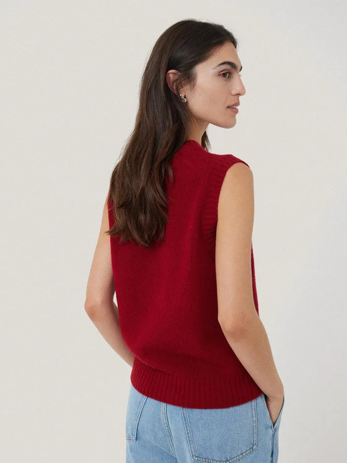 Women Cashmere Crew Neck Tank Red Jigsaw Knitwear and Cashmere