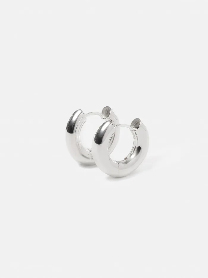 Women Chubby Hoop Earrings Silver Jigsaw Jewellery