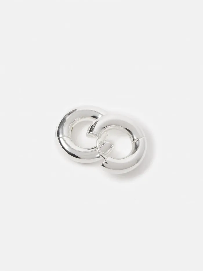 Women Chubby Hoop Earrings Silver Jigsaw Jewellery