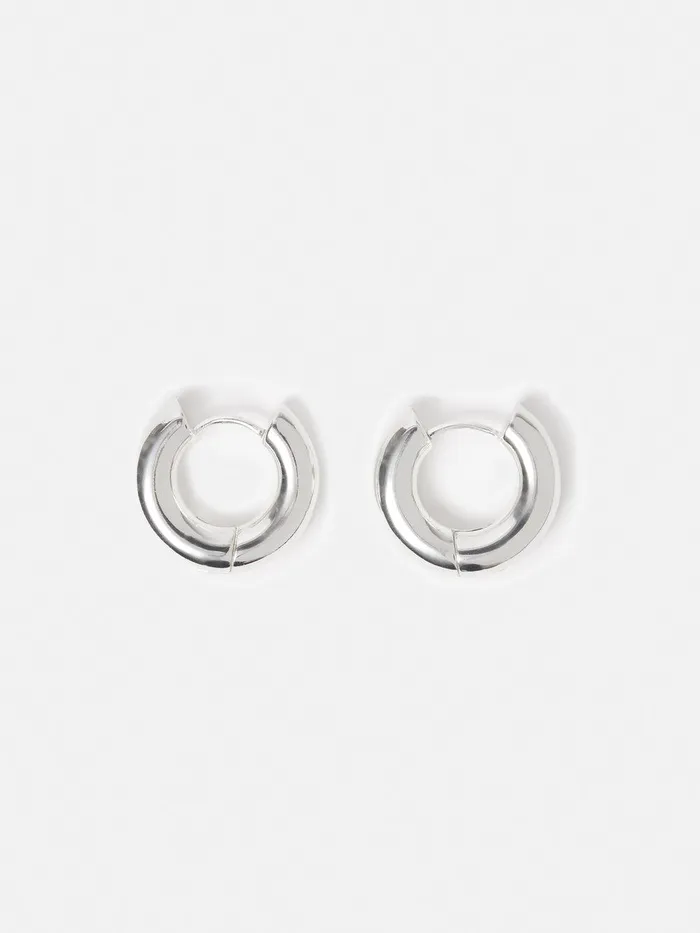 Women Chubby Hoop Earrings Silver Jigsaw Jewellery