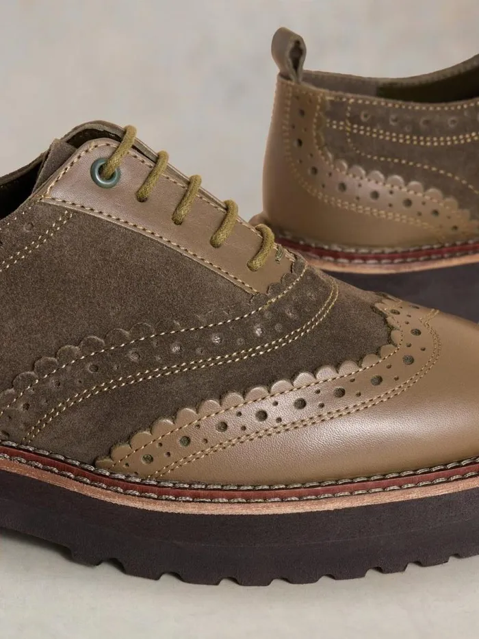 Women Chunky Lace Up Brogue Khaki Green White Stuff Shoes Women Chunky Lace Up Brogue Khaki Green White Stuff Shoes