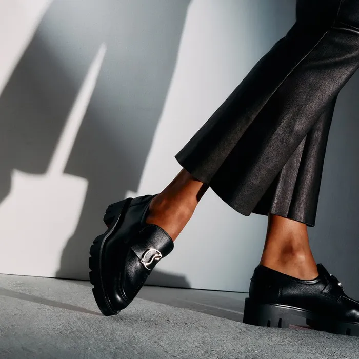 Women CL Moc Lug Loafers 8211 Calf Leather 8211 Black Christian Louboutin Flats and Loafers