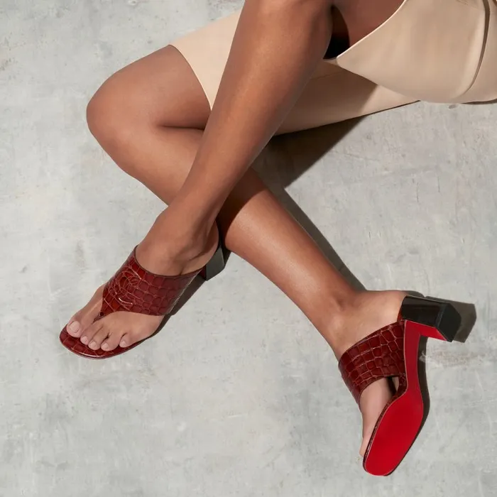 Women CL Tongamule 55 Mm Mules 8211 Alligator Embossed Calf Leather 8211 Acajou Christian Louboutin Sandals and Slides