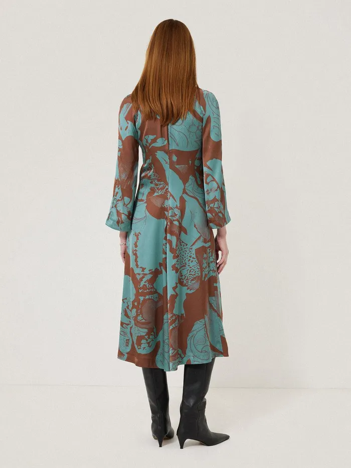 Women Collage Stitch Detail Dress Blue Jigsaw Party
