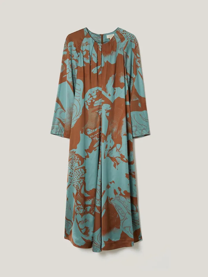 Women Collage Stitch Detail Dress Blue Jigsaw Party