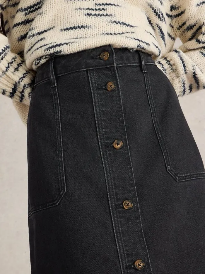 Women Colleen Denim Midi Skirt Black Denim White Stuff Skirts