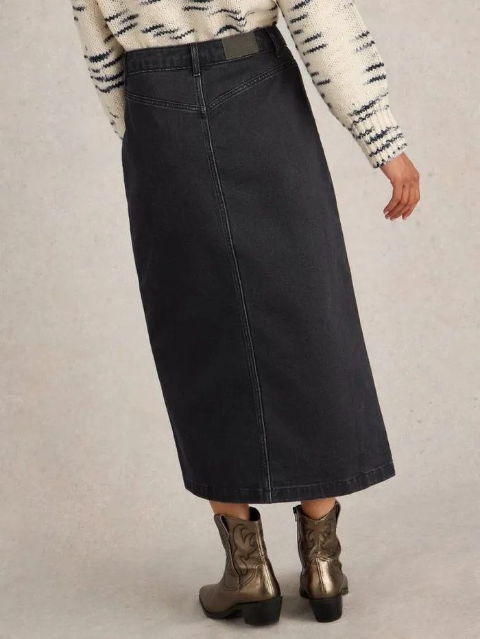 Women Colleen Denim Midi Skirt Black Denim White Stuff Skirts
