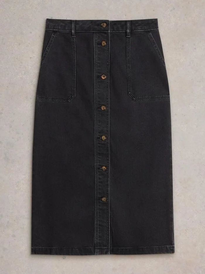 Women Colleen Denim Midi Skirt Black Denim White Stuff Skirts