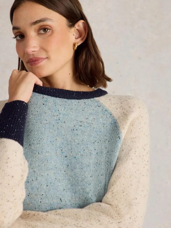 Women COLOURBLOCK NEP JUMPER Blue Multi White Stuff Knitwear