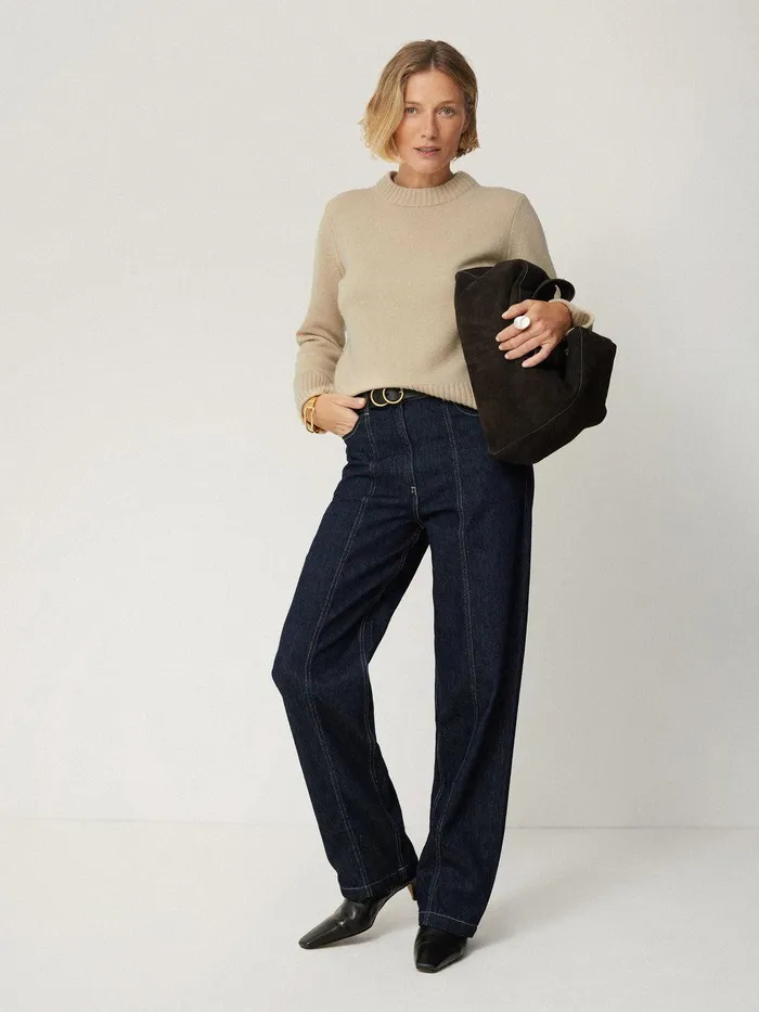 Women Compact Wool Cashmere Blend Jumper Cream Jigsaw Knitwear and Cashmere