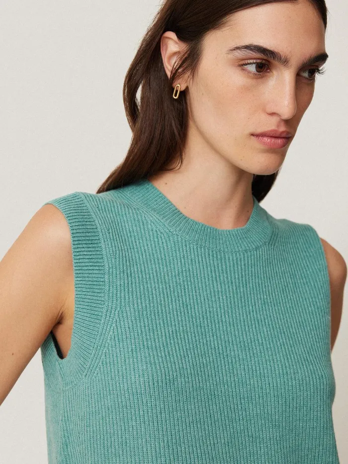 Women Cotton Blend Crew Tank Duck Egg Jigsaw Knitwear and Cashmere