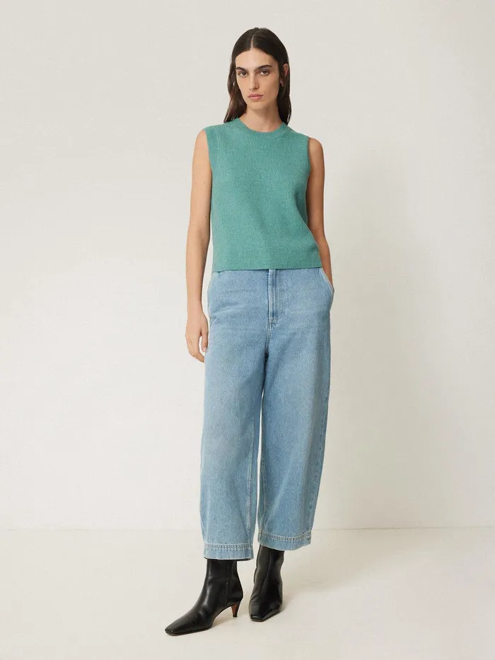 Women Cotton Blend Crew Tank Duck Egg Jigsaw Knitwear and Cashmere