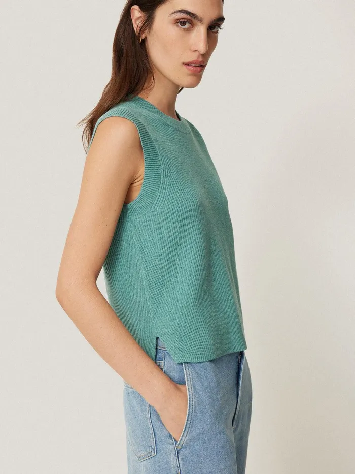 Women Cotton Blend Crew Tank Duck Egg Jigsaw Knitwear and Cashmere