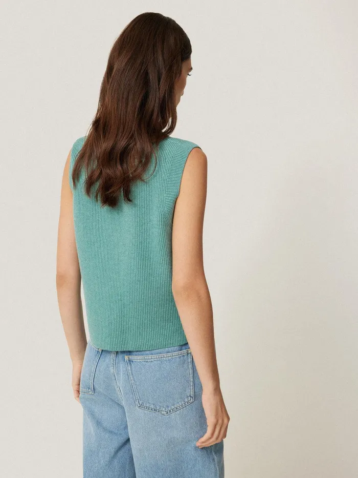Women Cotton Blend Crew Tank Duck Egg Jigsaw Knitwear and Cashmere